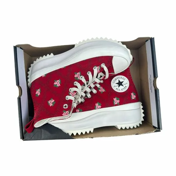 ⭐Converse Run Star Hike Platform 8.5 Women Shoes Embroidered Floral Red A14885C