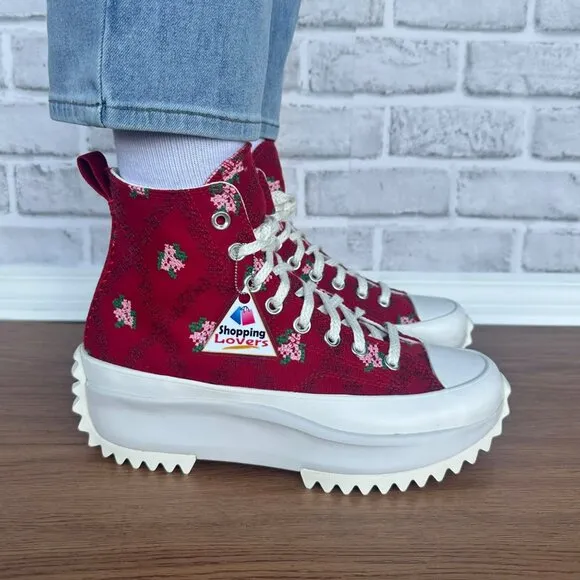 ⭐Converse Run Star Hike Platform 8.5 Women Shoes Embroidered Floral Red A14885C