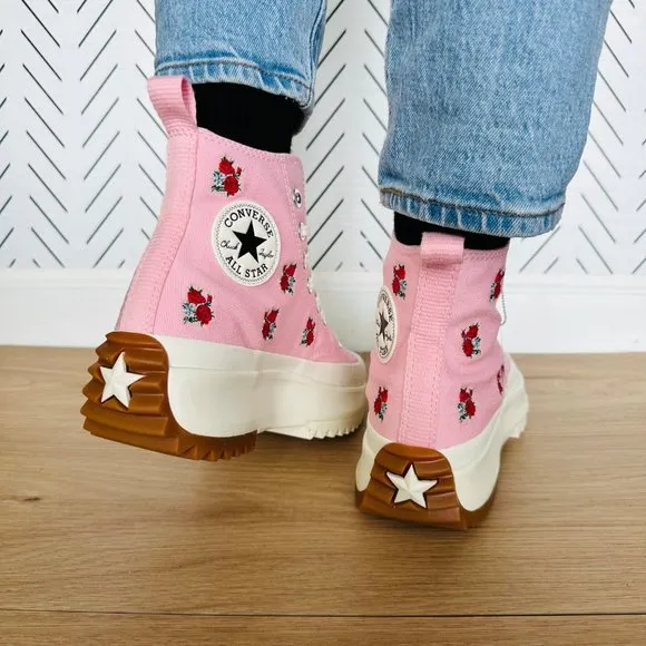 🌹Converse Women Shoes 11 Run Star Hike Platform Hi Sneakers Pink Roses A05192C