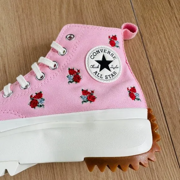 🌹Converse Women Shoes 11 Run Star Hike Platform Hi Sneakers Pink Roses A05192C