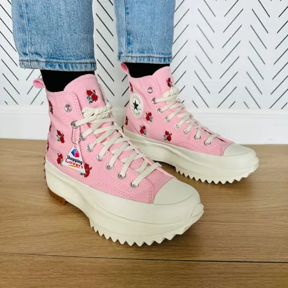 🌹Converse Women Shoes 11 Run Star Hike Platform Hi Sneakers Pink Roses A05192C