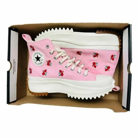 🌹Converse Women Shoes 11 Run Star Hike Platform Hi Sneakers Pink Roses A05192C