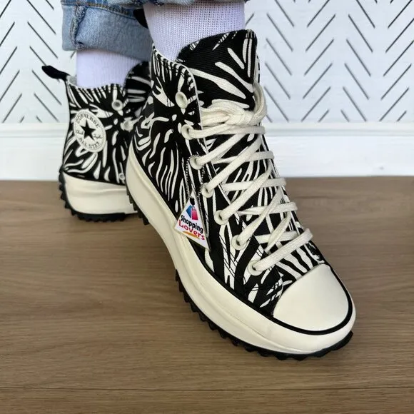 ⭐Converse Women Shoes Sz 7 Run Star Hike Platform High Zebra Black White A03729C