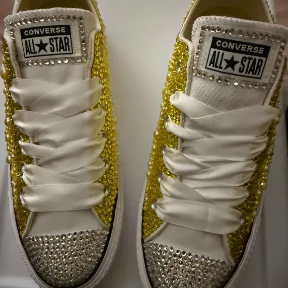 Converse Yellow and White Crystal Embellished Athletic Shoes