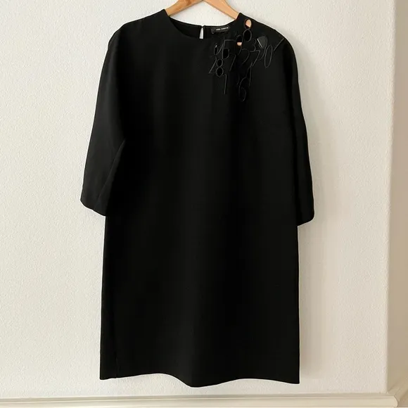 Cop.Copine Brodery Dress Numbers Embroidery Shift Black Minimalist Teacher EU 40