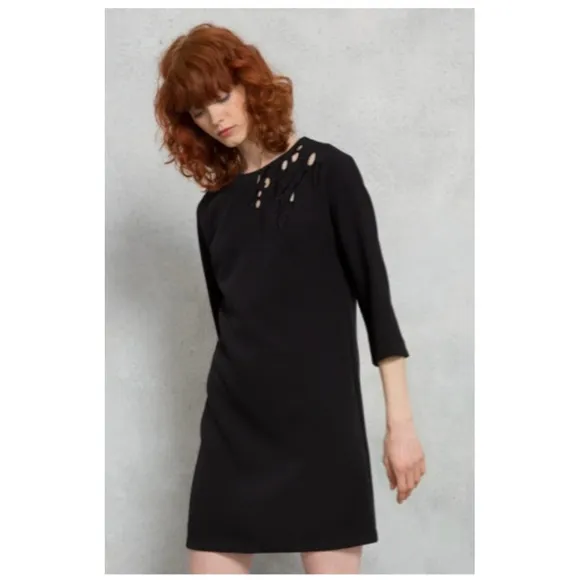 Cop.Copine Brodery Dress Numbers Embroidery Shift Black Minimalist Teacher EU 40