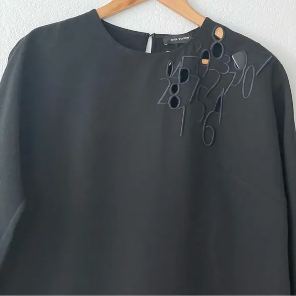Cop.Copine Brodery Dress Numbers Embroidery Shift Black Minimalist Teacher EU 40