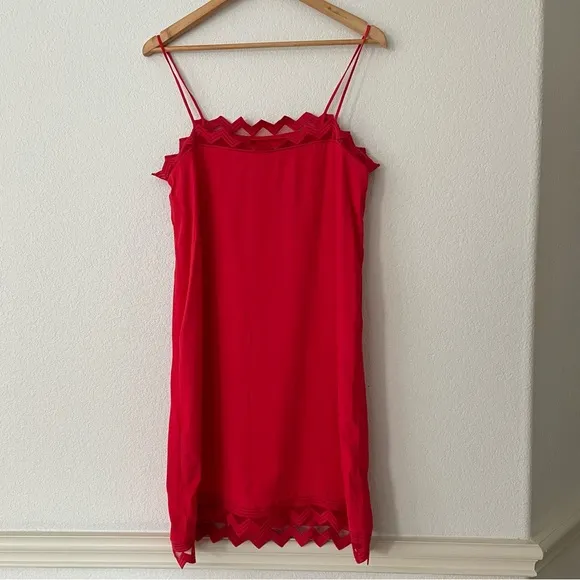 Cop.Copine Gala Tank Dress Red Lace 90s Y2K Classic Embroidery Minimalist EU 40