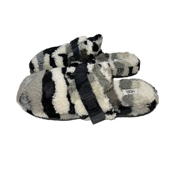 COPY - UGG Men's Fluff It Cali Collage 1119111 Grey Slip On Slide Slippers Size…
