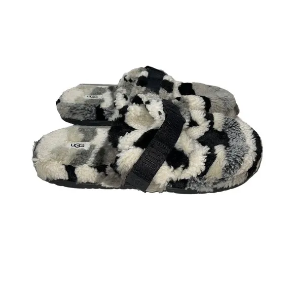 COPY - UGG Men's Fluff It Cali Collage 1119111 Grey Slip On Slide Slippers Size…