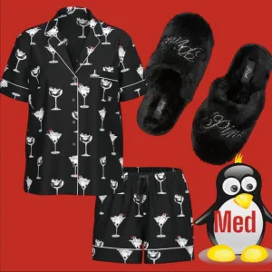 COPY - VICTORIA'S SECRET MED PENGUINSGlazed Satin Short Pajama Set &amp; Slippers