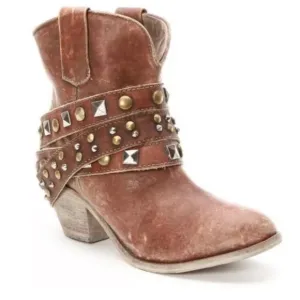 Corral Brown Studded Block Heel Ankle Boots SZ 7.5