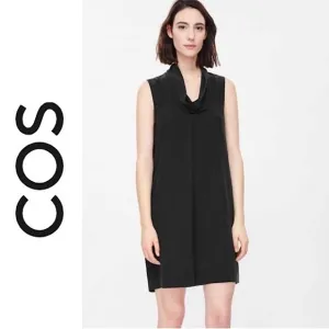 COS 100% Silk Sleeveless Black Mini Dress with Pockets 4 Minimalist Relaxed Boho