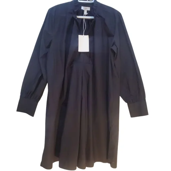 COS Black Midi Dress Long Sleeve High Neck Minimalist Style Size 10