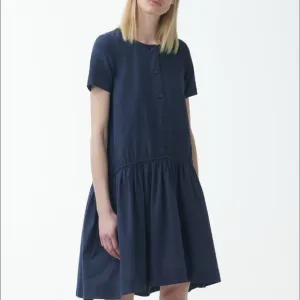 COS Minimalist Drop Waist Navy Blue Modest Organic Cotton Loose Fit Dress M
