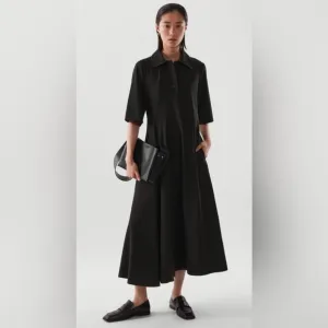 COS Women’s Asymmetric Polo Midi Shirt Dress Black