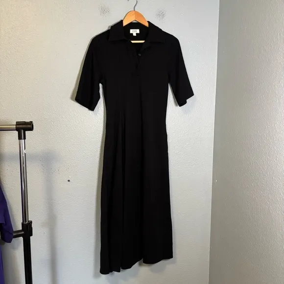 COS Women’s Asymmetric Polo Midi Shirt Dress Black