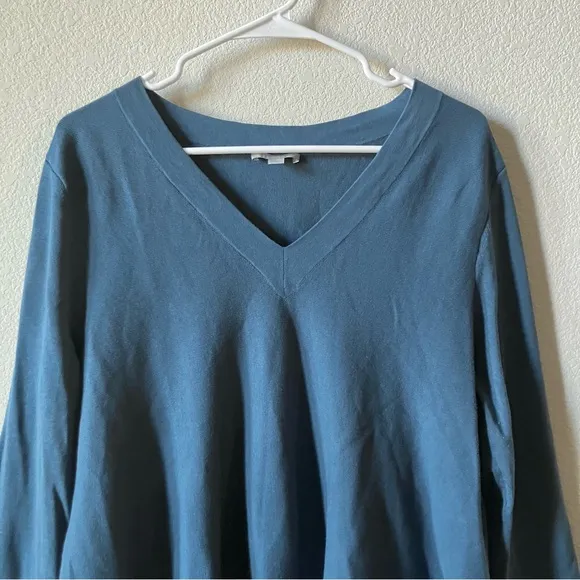 COS Wool Blend Blue Ribbed Knit Minimalist Contemporary Modest Sweater Dress M