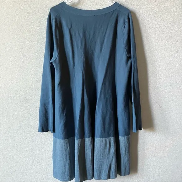 COS Wool Blend Blue Ribbed Knit Minimalist Contemporary Modest Sweater Dress M