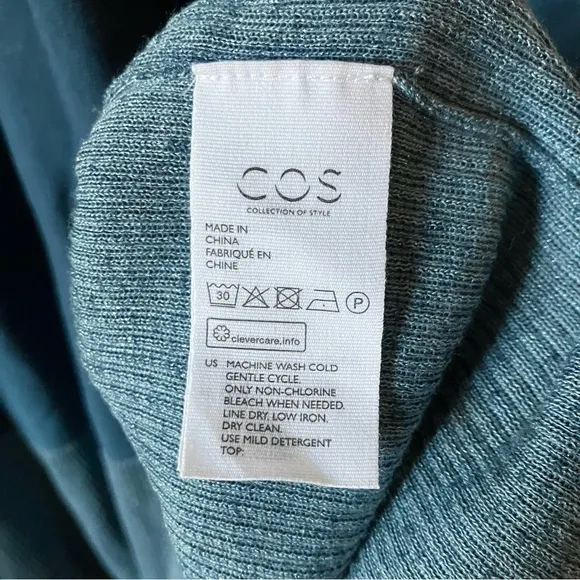 COS Wool Blend Blue Ribbed Knit Minimalist Contemporary Modest Sweater Dress M