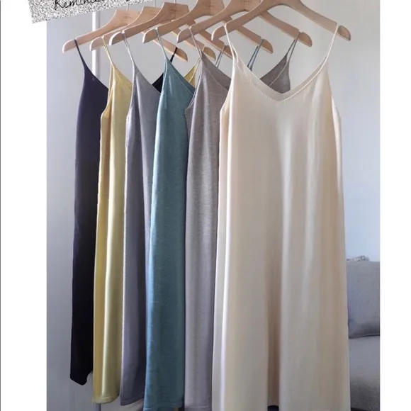 Cotton Dress tank basic women khaki blue cream black lime v-neck minimalist