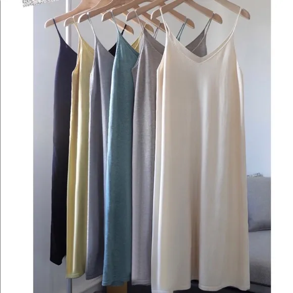 Cotton Dress tank basic women khaki blue cream black lime v-neck minimalist