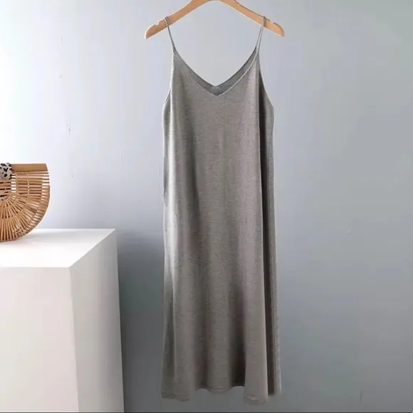 Cotton Dress tank basic women khaki blue cream black lime v-neck minimalist