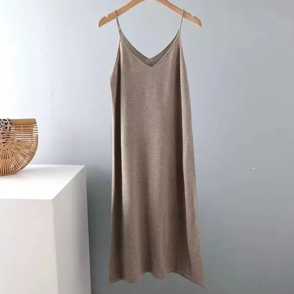Cotton Dress tank basic women khaki blue cream black lime v-neck minimalist