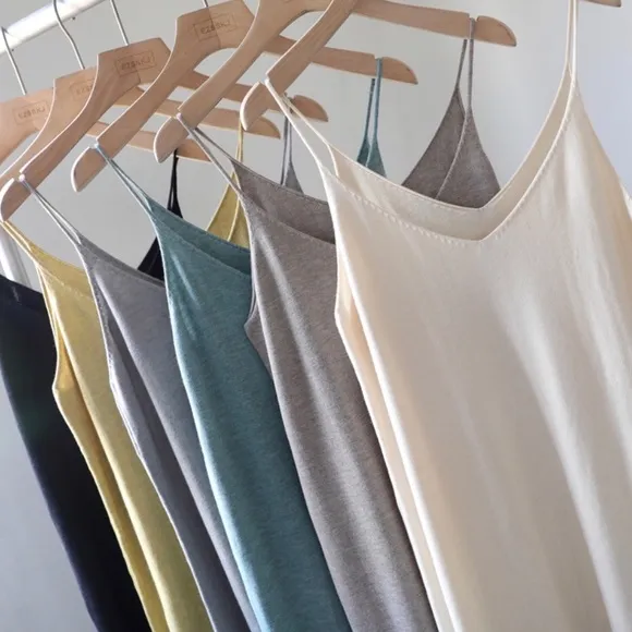 Cotton Dress tank basic women khaki blue cream black lime v-neck minimalist