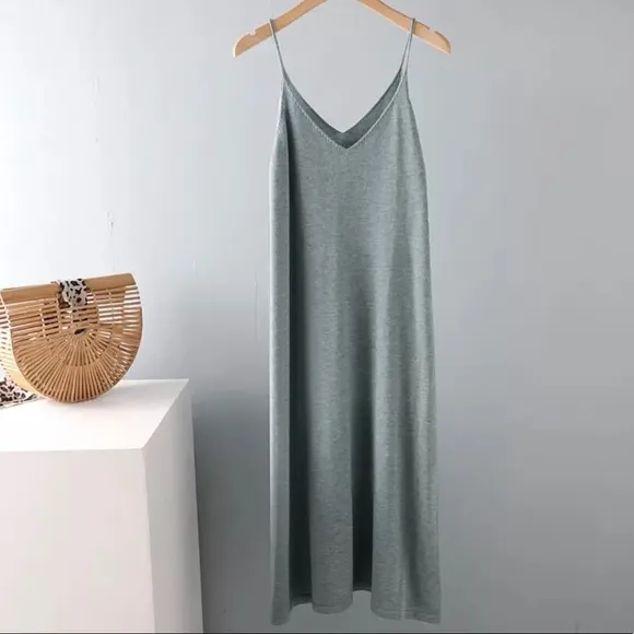 Cotton Dress tank basic women khaki blue cream black lime v-neck minimalist