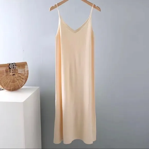 Cotton Dress tank basic women khaki blue cream black lime v-neck minimalist