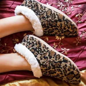 Cozy Brown Leopard Print Teddy Lined Slippers