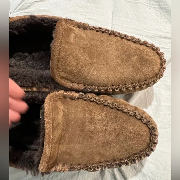 Cozy Brown Suede Men's Moccasin w lamb fur Slippers