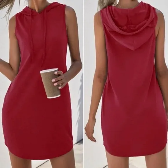 Cozy Dusty Pink Minimalist Sleeveless Hoodie Casual Dress