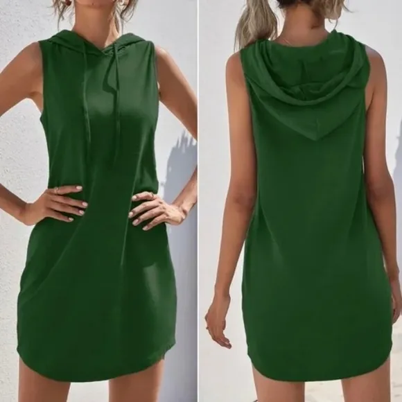 Cozy Gray Minimalist Sleeveless Hoodie Casual Dress