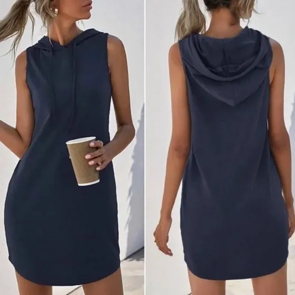 Cozy Gray Minimalist Sleeveless Hoodie Casual Dress