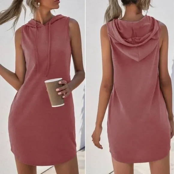 Cozy Gray Minimalist Sleeveless Hoodie Casual Dress