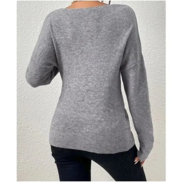 Cozy Gray Side Knot Sweater Top minimalist casual womens