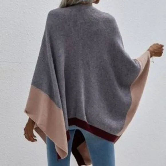 Cozy Grey Black Oversized Open front Shawl Poncho