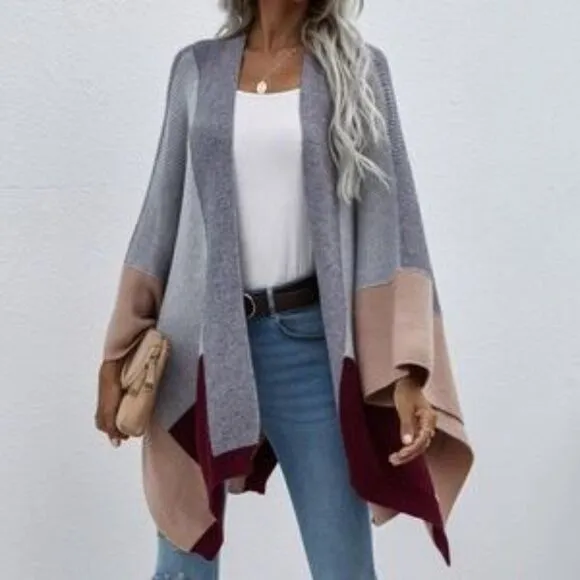 Cozy Grey Black Oversized Open front Shawl Poncho