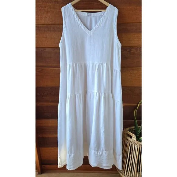 CP Shades   Garnett Hill Linen White Tiered Midi Dress XL Summer Boho Lagenlook