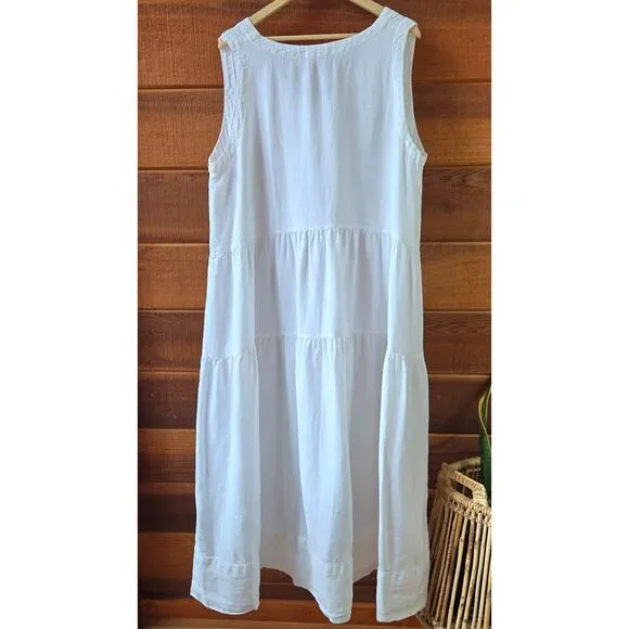 CP Shades   Garnett Hill Linen White Tiered Midi Dress XL Summer Boho Lagenlook