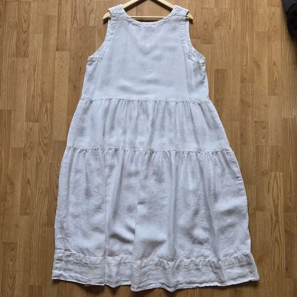 CP Shades   Garnett Hill Linen White Tiered Midi Dress XL Summer Boho Lagenlook