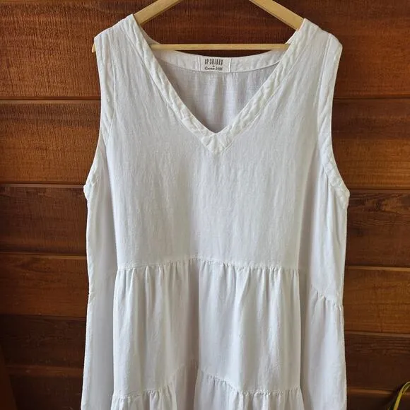 CP Shades   Garnett Hill Linen White Tiered Midi Dress XL Summer Boho Lagenlook
