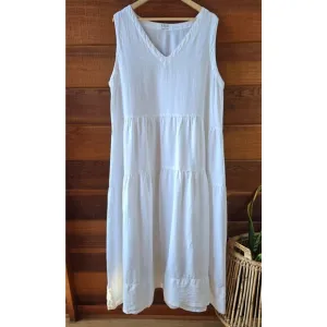 CP Shades   Garnett Hill Linen White Tiered Midi Dress XL Summer Boho Lagenlook