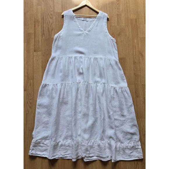 CP Shades   Garnett Hill Linen White Tiered Midi Dress XL Summer Boho Lagenlook