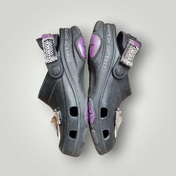 Crocs Black Panther Kids Black and Purple Shoes with Silver Accents size 3 J3