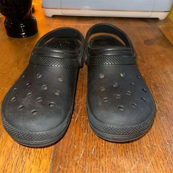 Crocs Classic Black Fur Lined Clogs Winter Slip-On Slippers Size mens 12
