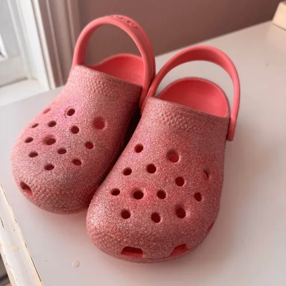 Crocs Kids Pink Glitter Clogs toddler size 11