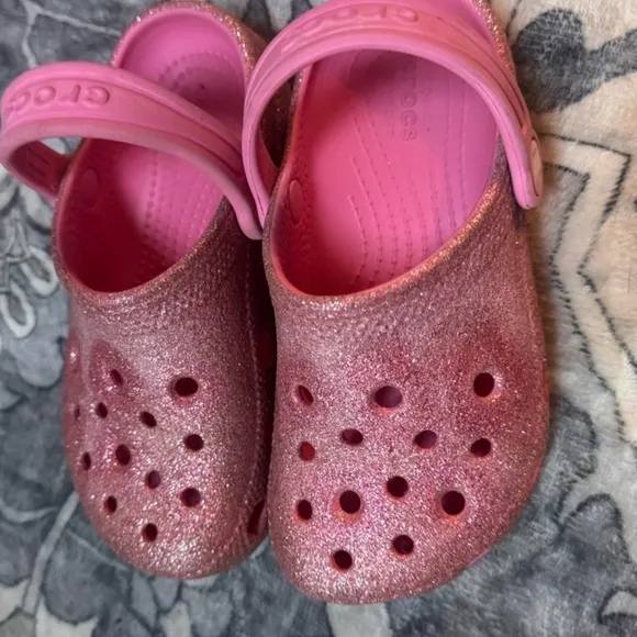 Crocs Kids Pink Glitter Clogs toddler size 11